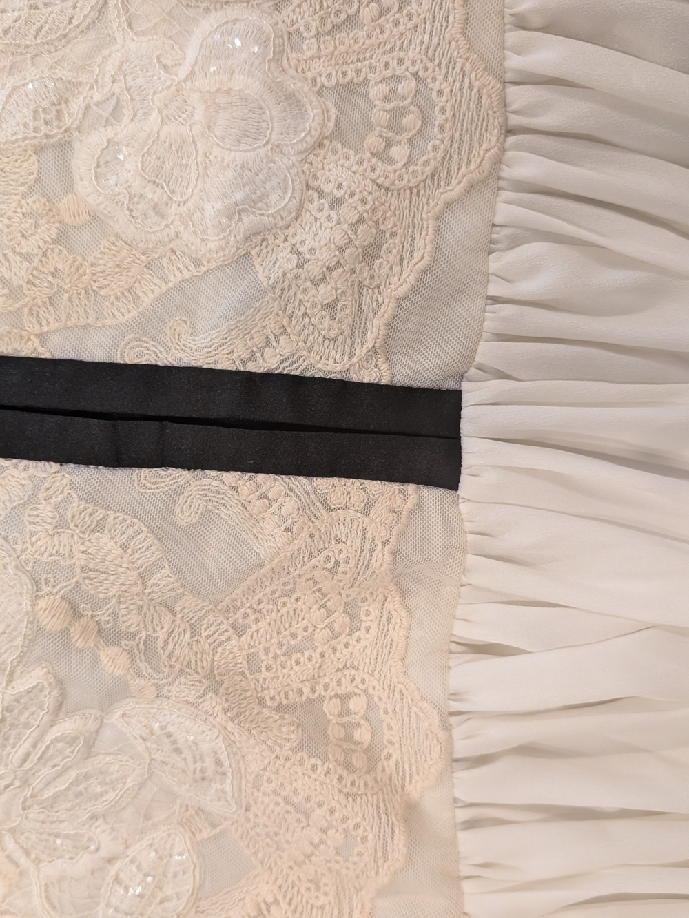 Ivory White Long Sleeve Embroidered Maxi Dress with Black Trim XS - Picture 12 of 12